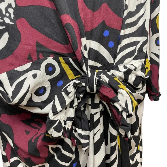 Eloquii Tie Front Kimono Sleeve Dress Black‎ Burgundy Floral Plus Size 16 - Picture 5 of 12